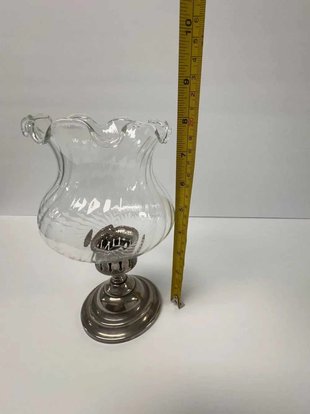 Towle Classic Clear Glass Hurricane Lamp with Silver Plated Base